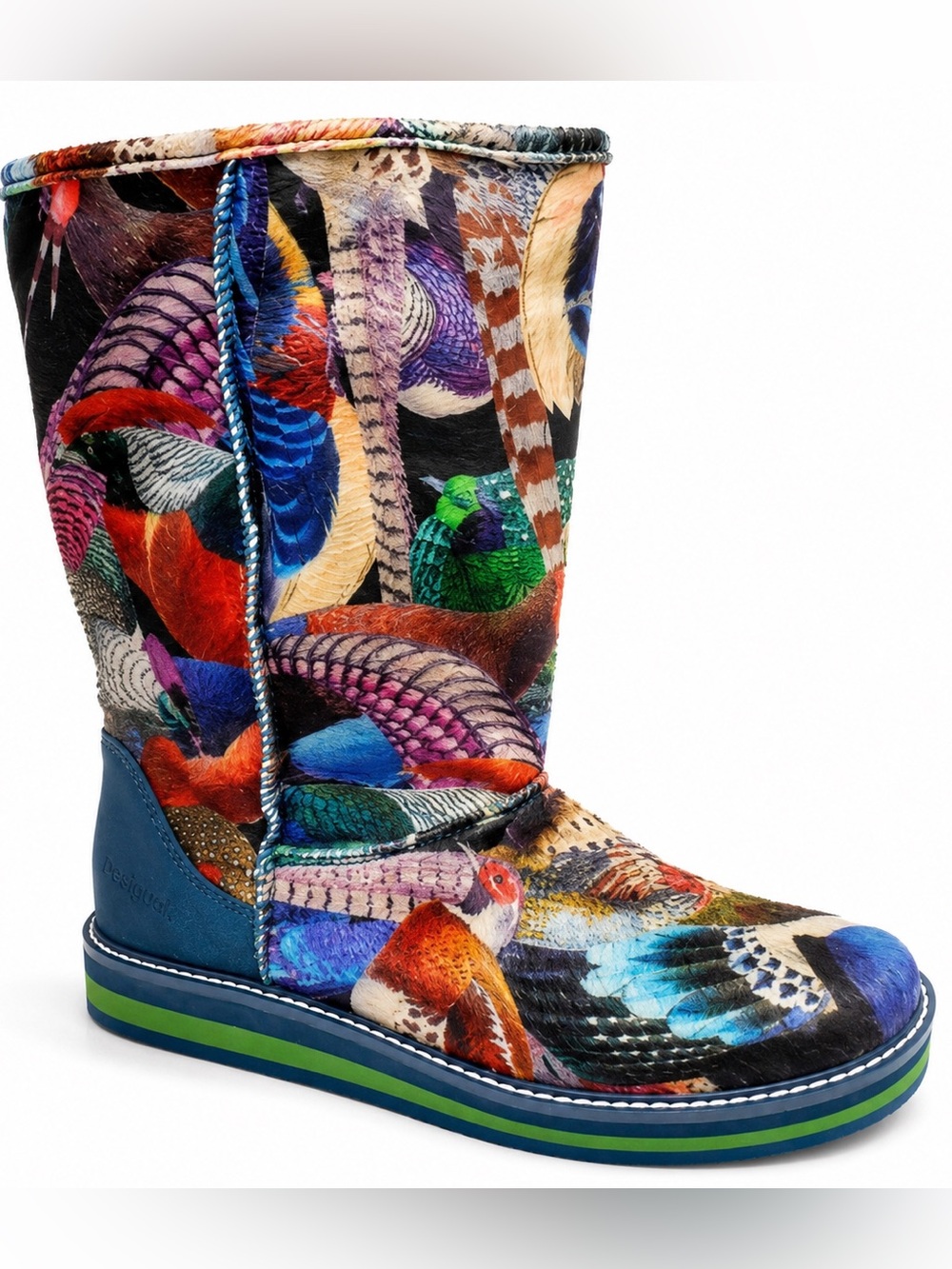 Desigual Velvet Panda Mid Calf Boots EU 37 US 6.5 Bird Print Boho Art Rare